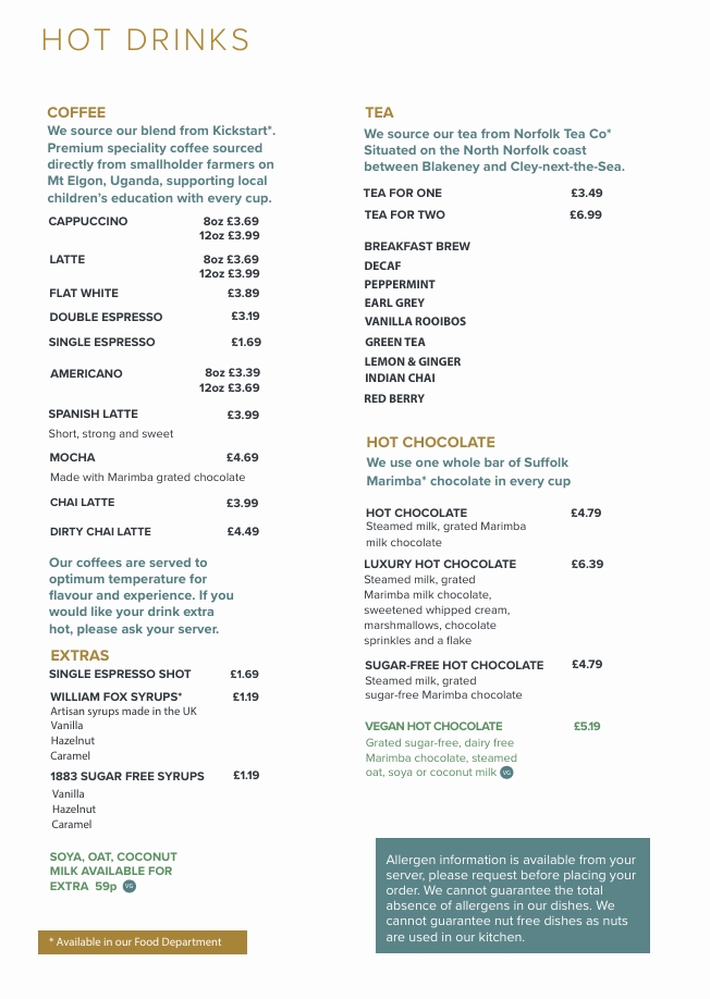 Hot drinks web Hot drinks menu