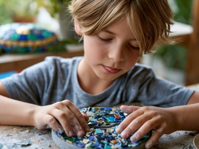 Child making mosaic