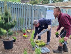 two gardeners planting flowers