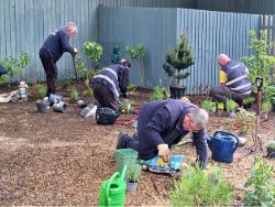 gardeners planting flowers